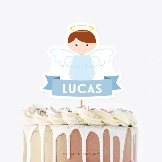Baptism Cake Topper, Boy Angel Cake Decor, Printable Christening