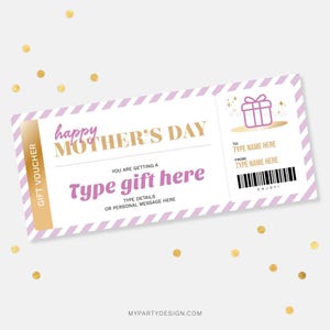 Mother&#39;s Day Gift Voucher Template, Gift Card for Mom, Surprise Any Gift Certificate - INSTANT DOWNLOAD - Printable Editable PDF