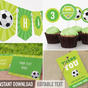 Soccer Birthday Decorations, Sports Party Kit, Football Party Pack, Soccer Printables INSTANT DOWNLOAD Printable Editable PDF image 1