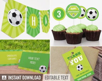 Soccer Birthday Decorations, Sports Party Kit, Football Party Pack, Soccer Printables - INSTANT DOWNLOAD - Printable Editable PDF