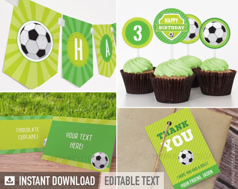 Soccer Birthday Decorations, Sports Party Kit, Football Party Pack, Soccer Printables INSTANT DOWNLOAD Printable Editable PDF image 1