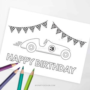 Race Car Party Coloring Page, Two Fast Birthday Activity, Racing Party Favors or Decoration - INSTANT DOWNLOAD - Printable Editable PDF