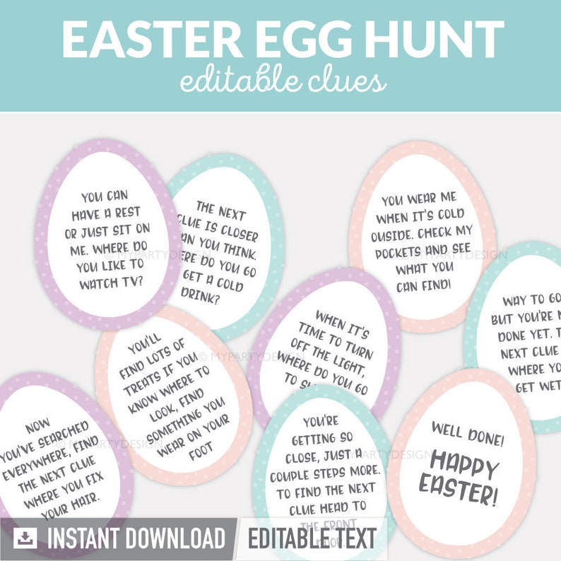 Easter Egg Hunt Clues Editable Clue Cards For Indoor Etsy Easter Egg Hunt Clues Editable Clue Cards For Indoor Etsy