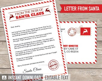 Letter from Santa Printable kit with Envelope Template, Christmas Letter from Santa Claus - INSTANT DOWNLOAD - Printable Editable PDF