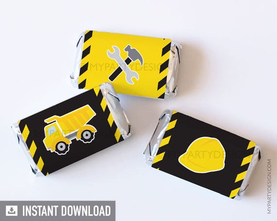 Construction Party Mini Chocolate Wrappers, Truck Party, Boy Birthday Party Favors - INSTANT DOWNLOAD - Printable PDF Il_570xn