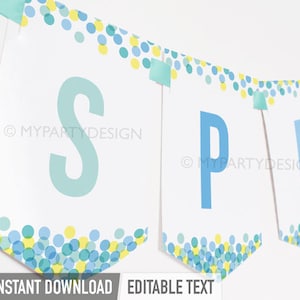 Baby Sprinkle Banner, Sprinkled with Love Bunting, Boy Baby Shower Decorations - INSTANT DOWNLOAD - Printable PDF with Editable Text (BB02)