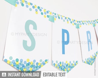 Baby Sprinkle Banner, Sprinkled with Love Bunting, Boy Baby Shower Decorations - INSTANT DOWNLOAD - Printable PDF with Editable Text (BB02)