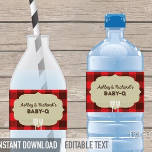 Etiquetas para biberones Baby-Q Baby Shower, fiesta de ducha para parejas de barbacoa - DESCARGA INSTANTE - PDF imprimible con texto editable (BB05)