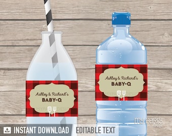 Baby-Q Baby Shower Bottle Labels, Barbecue Couples Shower Party - INSTANT DOWNLOAD - Printable PDF with Editable Text (BB05)