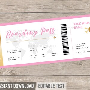 Gefälschte Flugticketvorlage, druckbare Bordkarte, Überraschungsreise-Fluggutschein, Geschenk für Mutter - SOFORTIGER DOWNLOAD - bearbeitbare PDF-Datei