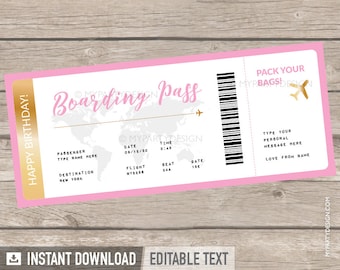 Fake Plane Ticket Template, Printable Boarding Pass, Surprise Travel Flight Voucher, Gift for Mom - INSTANT DOWNLOAD - Editable PDF