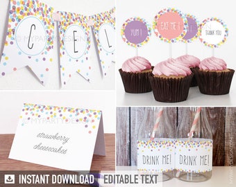 Confetti Party Decorations, Confetti Party Pack, Sprinkles Birthday Decor Kit - INSTANT DOWNLOAD - Printable PDF with Editable Text