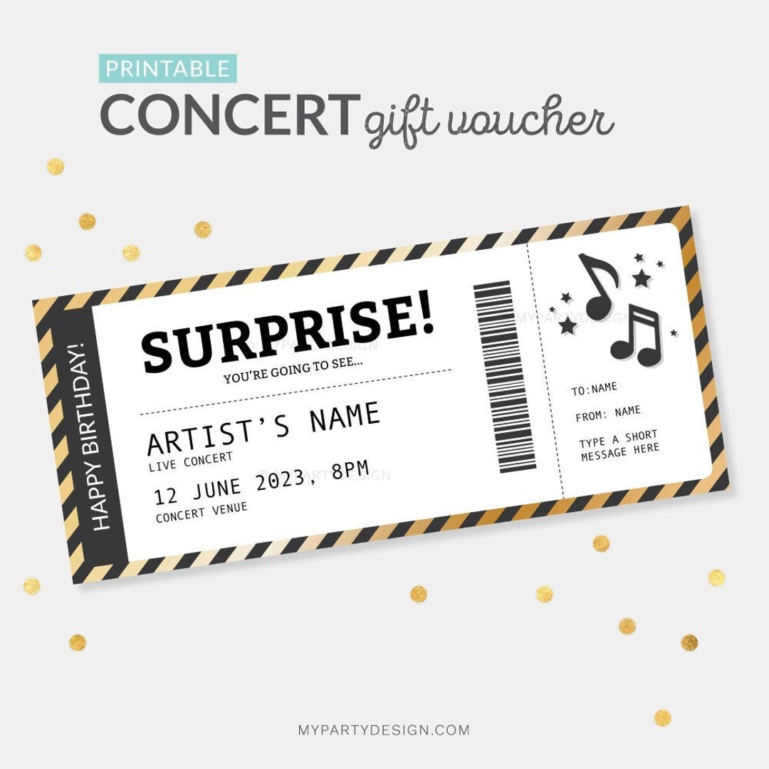 Concert Ticket Template Gift Voucher, Personalized Event Certificate Concert Ticket Template Gift Voucher, Personalized Event Certificate