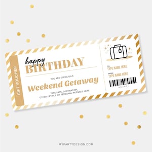 Modèle de bon-cadeau pour une escapade de week-end, carte-cadeau d'anniversaire, chèque-cadeau de vacances surprise - TÉLÉCHARGEMENT IMMÉDIAT - PDF modifiable imprimable