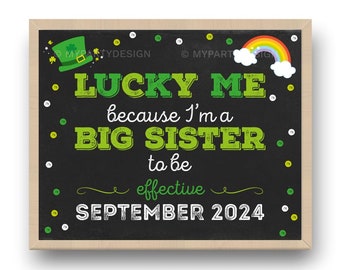 St Patrick's Big Sister Pregnancy Announcement Sign, Customizable Lucky Me Print for Baby Reveal - INSTANT DOWNLOAD - Printable Editable PDF