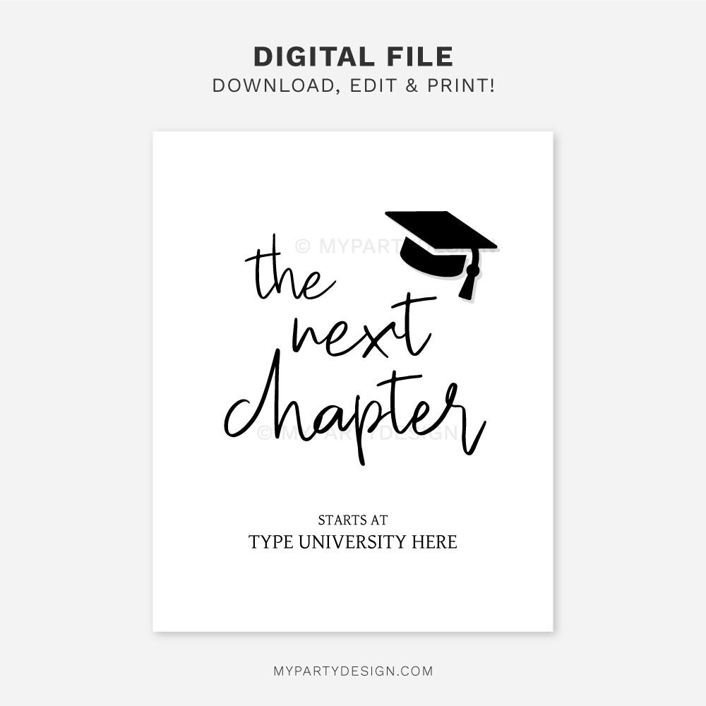 Grads Imagepdf Next Chapter Graduation Sign, Black White Print for High School or ...