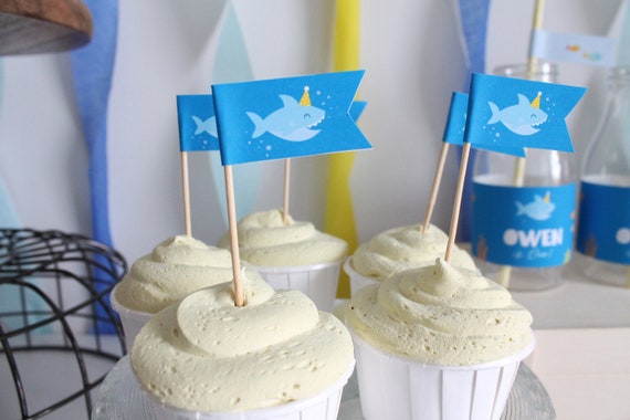 Shark Party Flags - Under the Sea Party - Shark Birthday Party - INSTANT DOWNLOAD - Printable PDF Il_570xn