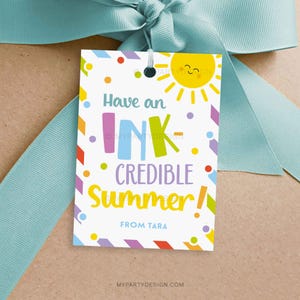 Etiqueta de regalo Summer Ink-credible, etiqueta de regalo de fin de curso para rotuladores o bolígrafos - DESCARGA INSTANTÁNEA - PDF imprimible y editable