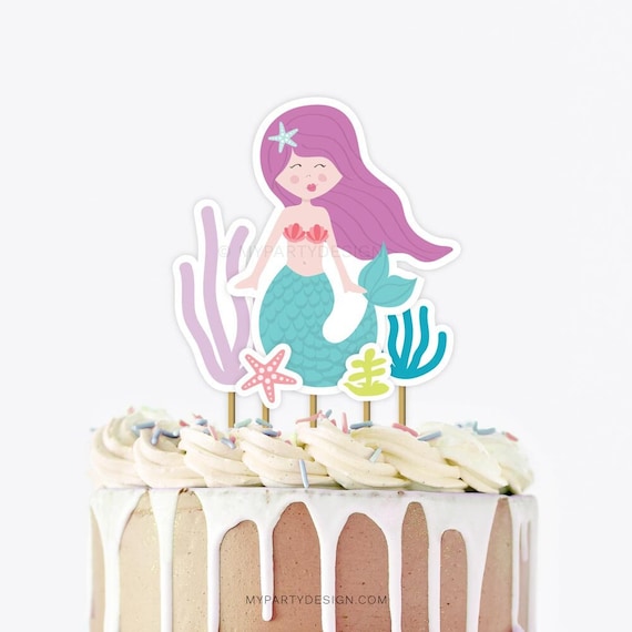 Mako mermaid Birthday Cake Topper Template Printable