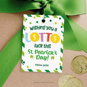 Etiqueta de regalo del día de San Patricio con boleto de lotería, regalo del día de San Patricio para maestros o personal - DESCARGA INSTANTÁNEA - PDF editable e imprimible