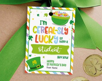 Müsli Studenten St. Patrick's Day Tag, Getreide glückliche St. Patty's Karte für Studenten Geschenke - SOFORTIGER DOWNLOAD - Druckbare bearbeitbare PDF