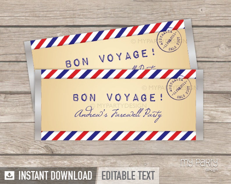 Travel Party Chocolate Wrappers, Farewell Party Decorations, Vintage Postcard Travelling Theme INSTANT DOWNLOAD Printable Editable PDF image 1