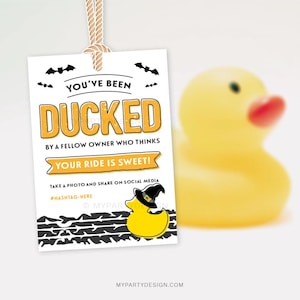 Halloween You&#39;ve been Ducked Tags, Rubber Duck Labels for Ducking, Car Duck Hiding Game - INSTANT DOWNLOAD - Printable Editable PDF
