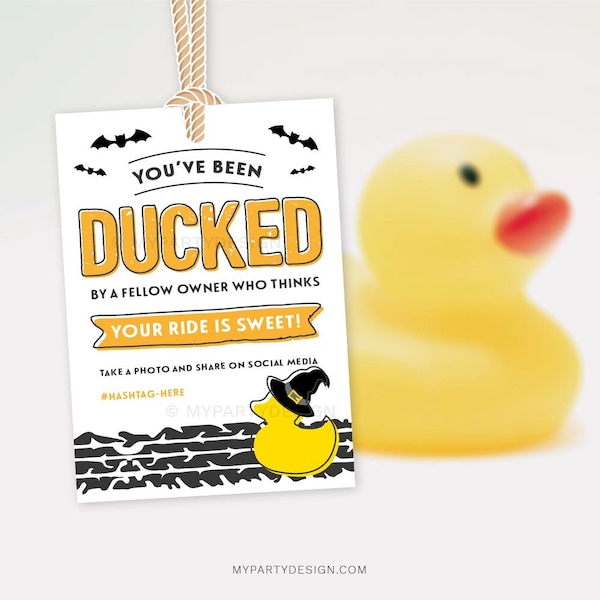 Halloween You've been Ducked Tags, Rubber Duck Labels for Ducking, Car Duck Hiding Game - INSTANT DOWNLOAD - Printable Editable PDF