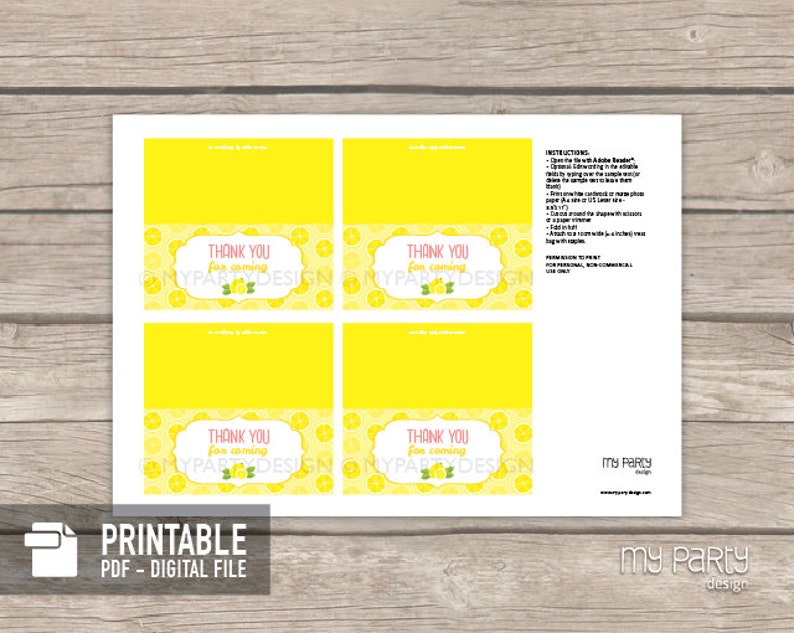 Lemonade Favor Tags, Lemonade Party Decorations, Printable Treat bag Labels INSTANT DOWNLOAD Printable PDF with Editable Text image 3