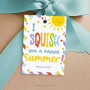 Étiquette-cadeau Squish You a Happy Summer, étiquettes de jouets moelleux pour un étudiant de fin d'année scolaire ou un cadeau pour la classe - TÉLÉCHARGEMENT IMMÉDIAT - PDF modifiable imprimable