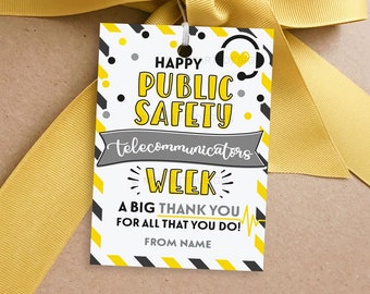 Happy Public Safety Telecommunicatiors Week Tag, Thank You Label for Telcom Appreciation Gifts - INSTANT DOWNLOAD - Printable Editable PDF