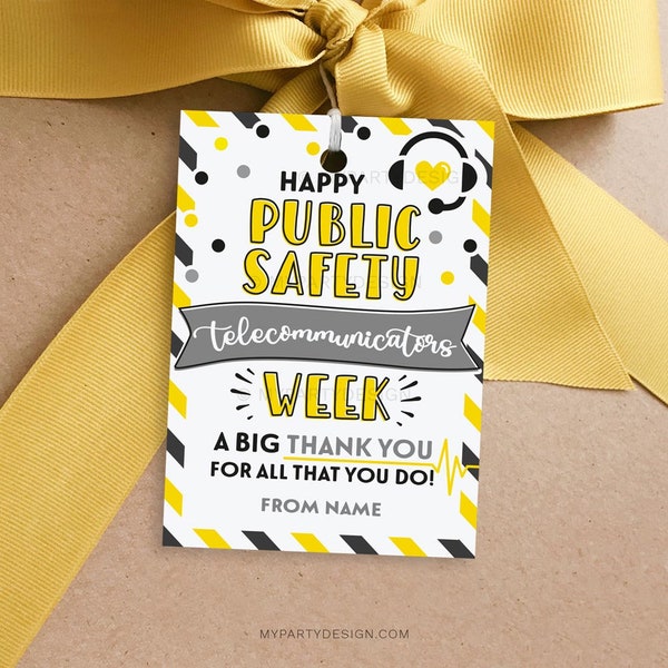 Happy Public Safety Telecommunicatiors Week Tag, Thank You Label for Telcom Appreciation Gifts - INSTANT DOWNLOAD - Printable Editable PDF