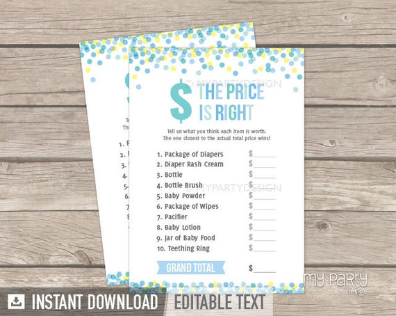 The Price is Right Game - Boy Baby Sprinkle, Baby Shower Game - INSTANT DOWNLOAD - Printable PDF with Editable Text (BB02) Il_570xn