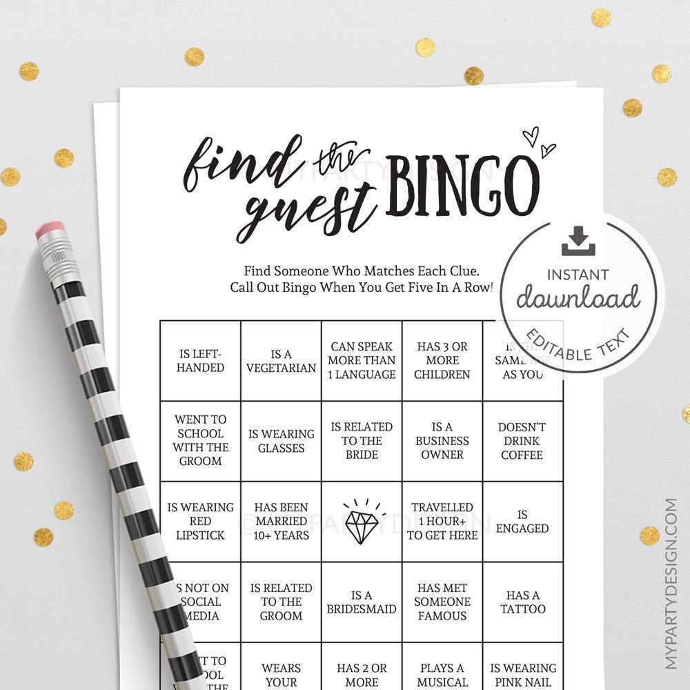 Paper & Party Supplies Icebreaker Shower Game Find the Guest Bingo Find the Guest Bingo Bridal