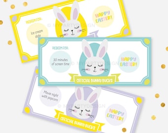 Easter Bunny Bucks, Easter Egg Fillers, Kids Non-Candy Easter Egg Hunt Prize, Easter Play Money - INSTANT DOWNLOAD - Printable Editable PDF