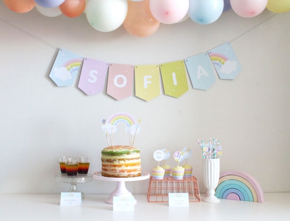 Rainbow Birthday Decorations, Pastel Rainbow Party Kit, Rainbow