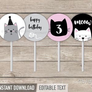 Cat Cupcake Toppers, Kitty Cat Party Decorations, Kitten Birthday Pawty ...