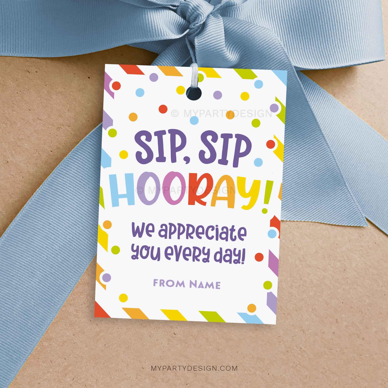 Sip Sip Hooray Appreciation Tag, Drink Straw Mug Gift Label for ...