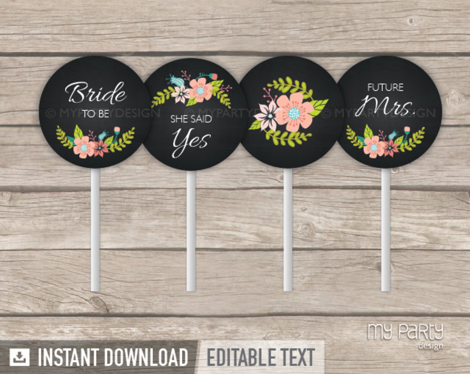 Bridal Shower Cupcake Toppers Engagement Party Printables - Etsy