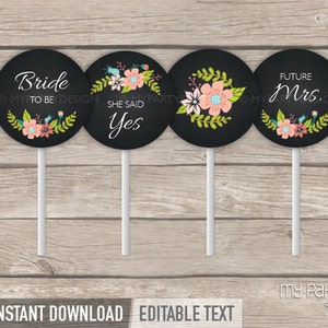 Bridal Shower Cupcake Toppers, Engagement Party Printables, Chalkboard ...