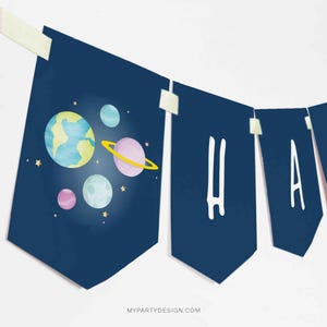 First Trip around the Sun Birthday Banner, Outer Space Party Bunting, Galaxy Garland Decorations - INSTANT DOWNLOAD - Printable Editable PDF
