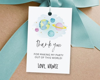 First Trip around the Sun Birthday Favor Tags, Space Thank you Labels, Outer Space Party Decor - INSTANT DOWNLOAD - Printable Editable PDF