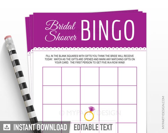 Bridal Bingo Game, Bingo Cards, Purple Wedding Shower Games, Bachelorette Ideas - INSTANT DOWNLOAD - Printable Editable PDF Il_570xn