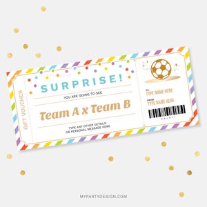Surprise Soccer Gift Voucher Template, Sports Match Gift Card, Birthday Experience Coupon - INSTANT DOWNLOAD - Printable Editable PDF