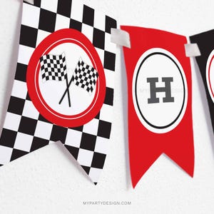Race Car Birthday Banner, Car Party Decorations, Racing Happy Birthday Bunting - INSTANT DOWNLOAD - Printable PDF with Editable Text