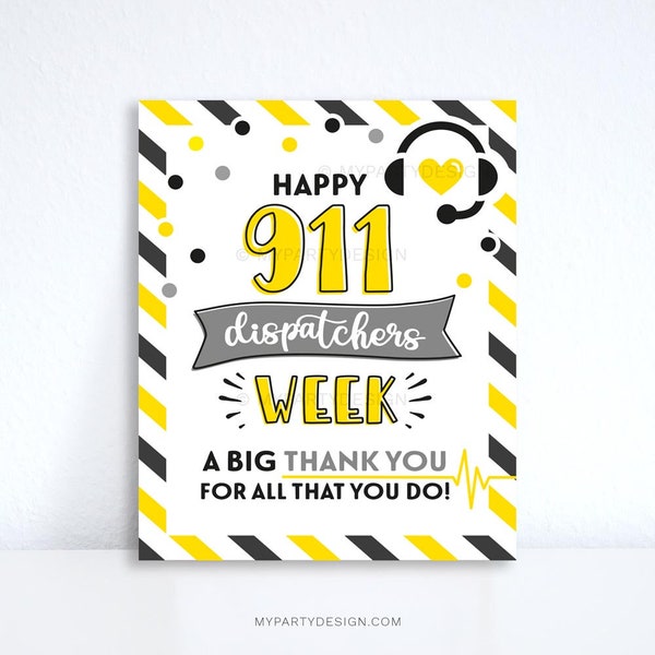 Happy 911 Dispatchers Week Sign, Thank You Print for Public Safety Staff Appreciation Gifts - INSTANT DOWNLOAD - Printable PDF File