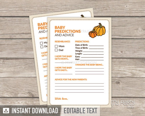 Baby Predictions and Advice Card - Little Pumpkin Baby Shower - Fall Baby Shower Game - INSTANT DOWNLOAD - Printable PDF with Editable Text Il_570xn