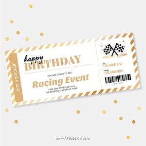 Plantilla de vale de regalo de carreras de coches, tarjeta de regalo de cumpleaños, certificado de coche de carreras sorpresa - DESCARGA INSTANTE - PDF editable imprimible