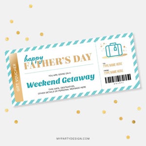Modèle de bon-cadeau pour une escapade de week-end pour la fête des pères, carte-cadeau pour papa, certificat de voyage surprise - TÉLÉCHARGEMENT IMMÉDIAT - PDF modifiable imprimable