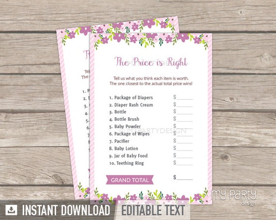The Price tag is Instantly Video game - Floral Little one Shower Video game - Floral picture about Price is Right Baby Shower Game Printable identified as The Cost is Specifically Recreation - Floral Child Shower Video game - Floral
